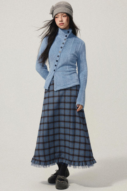 Blue Check Tweed Mermaid Skirt