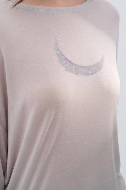 Moon Print Wool Blend Long Sleeves Top