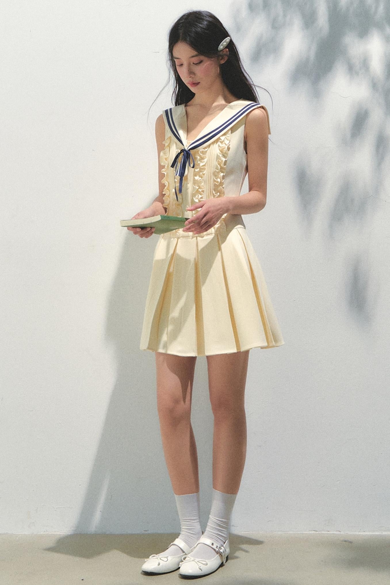 Summer Navy Pleated Dress