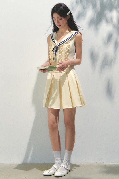 Summer Navy Pleated Dress