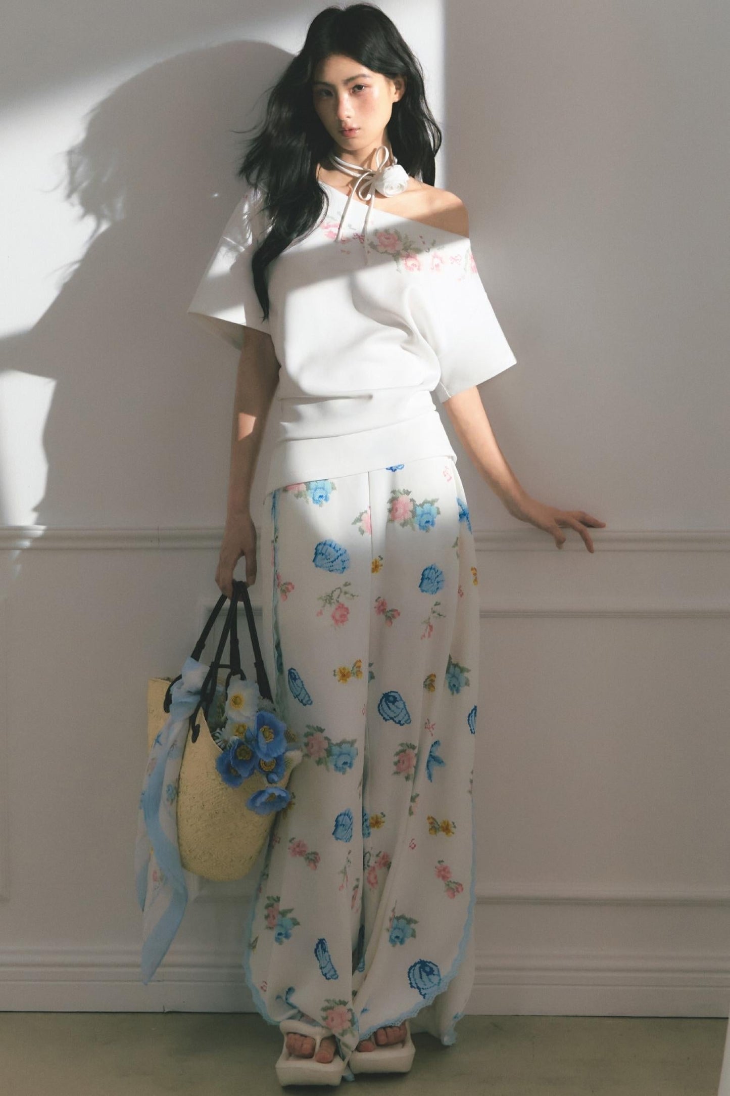 Floral Embroidered Button Top