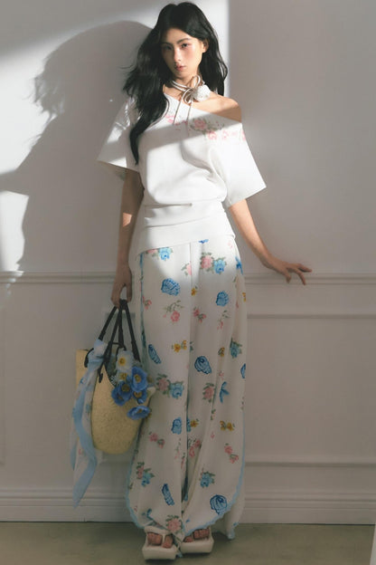 Floral Embroidered Button Top