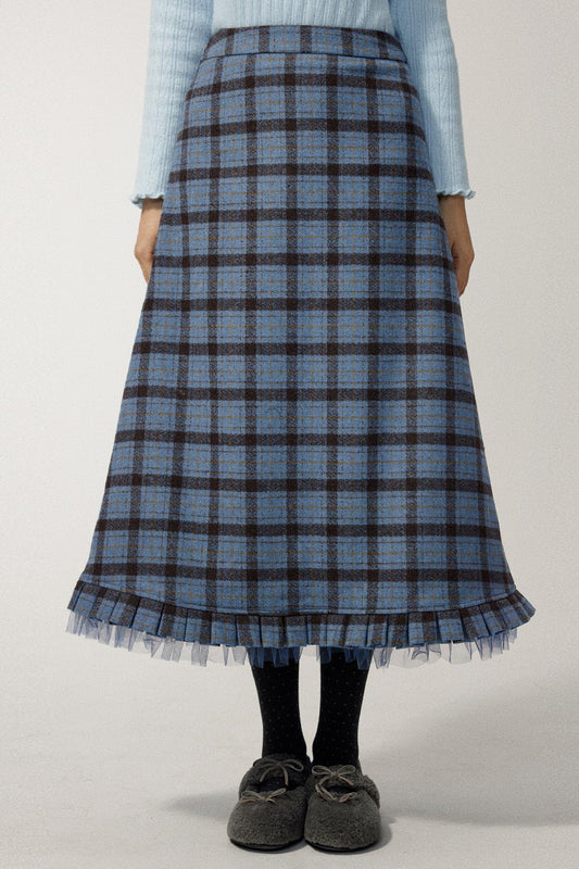 Blue Check Tweed Mermaid Skirt