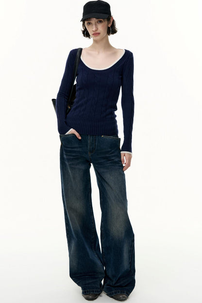 Crew Neck Tencel Wool Knit Sweater