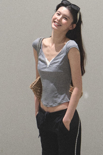 Lace Whisper V-Neck Tee