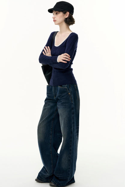 Crew Neck Tencel Wool Knit Sweater