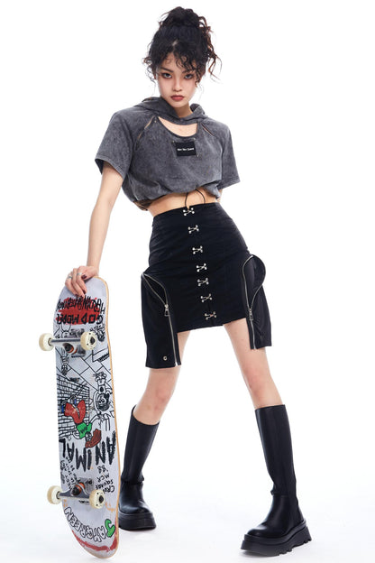 Rivet Metallic Work Skirt