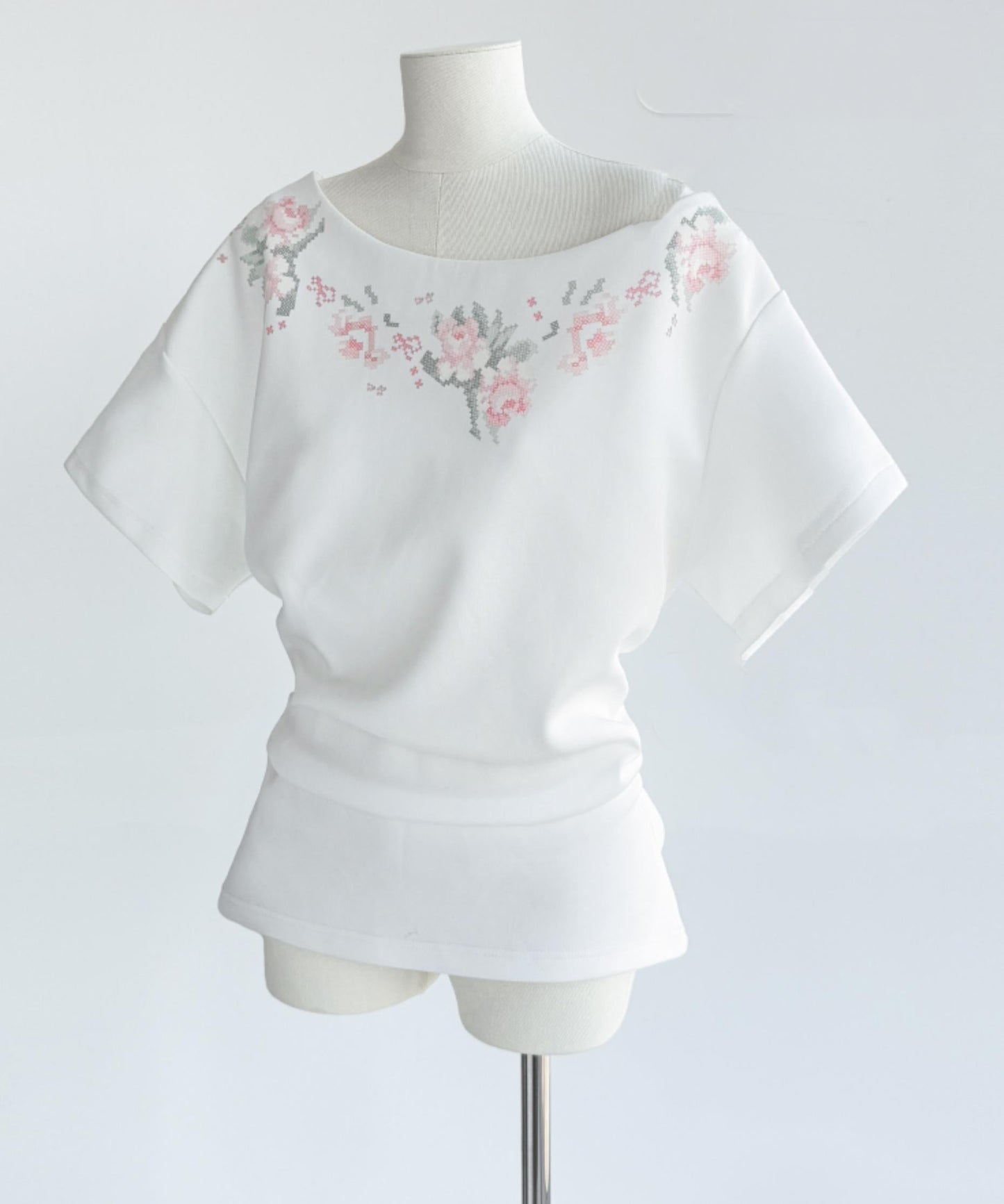 Floral Embroidered Button Top