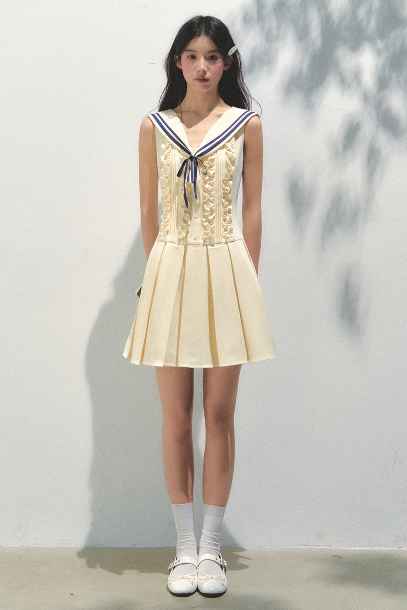 Summer Navy Pleated Dress