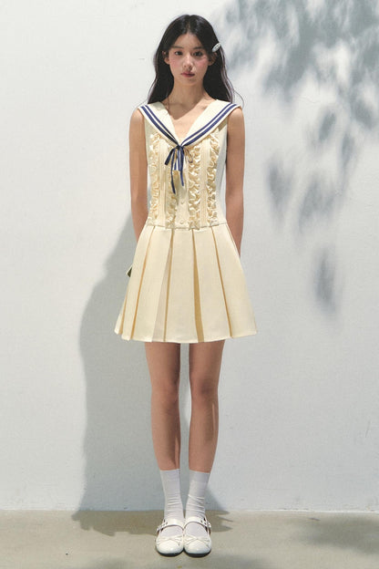 Summer Navy Pleated Dress