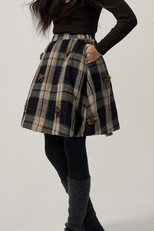 Coffee Red Plaid Cotton Warm Skirt