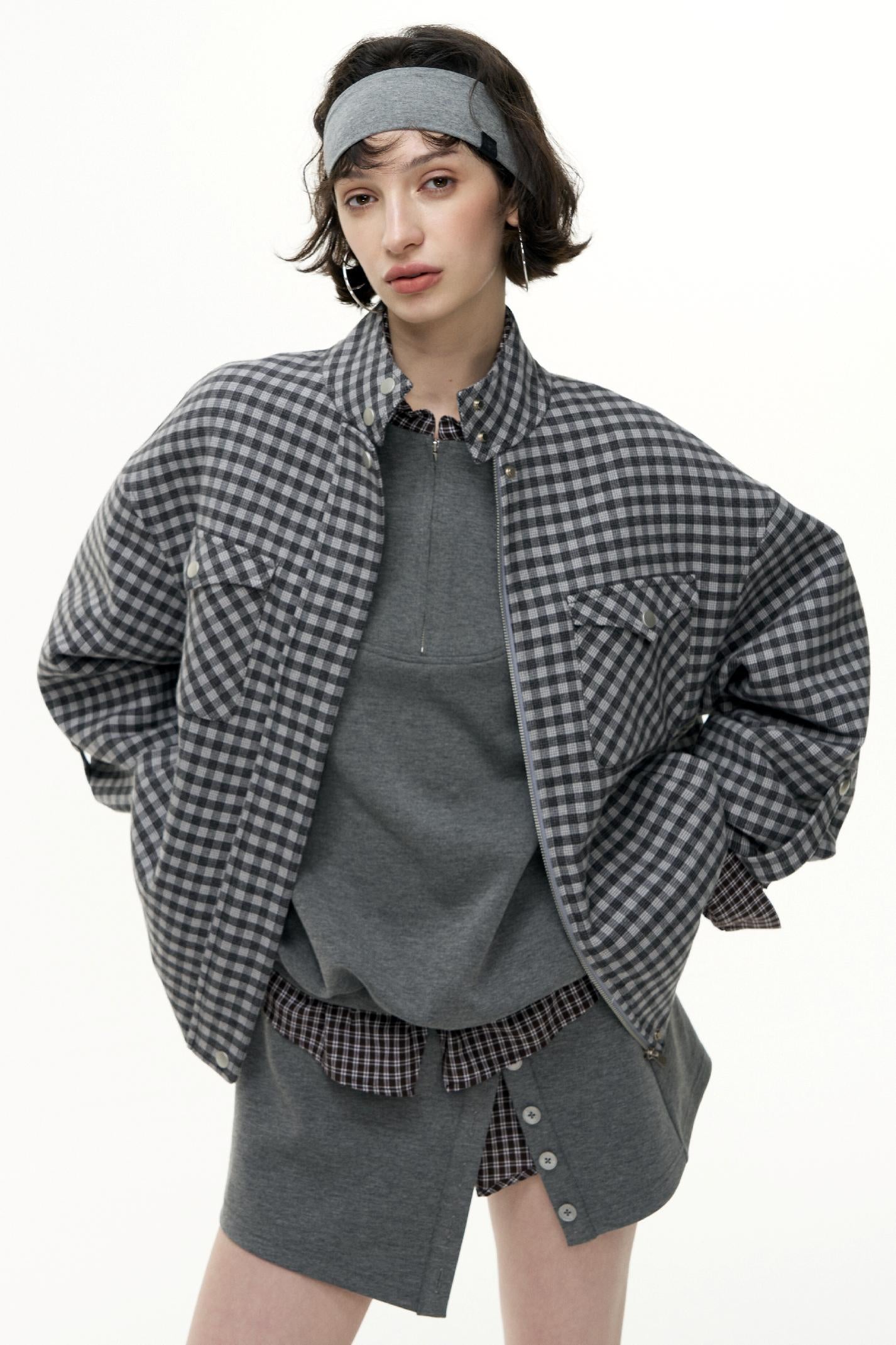 Plaid Contrast Patchwork Collar Jacket
