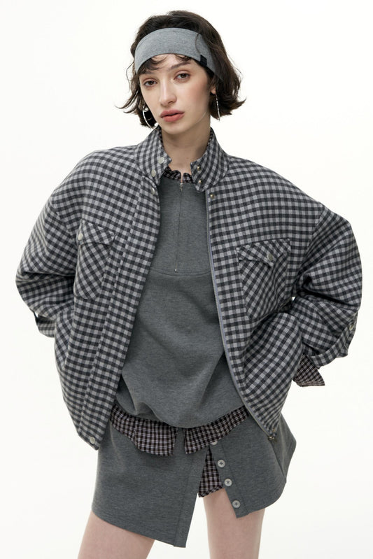 Plaid Contrast Patchwork Collar Jacket