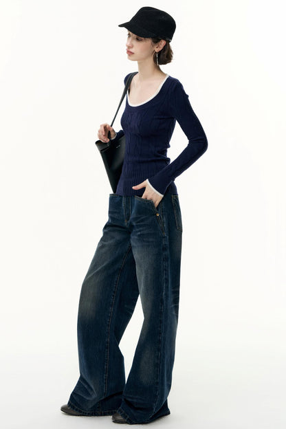 Crew Neck Tencel Wool Knit Sweater