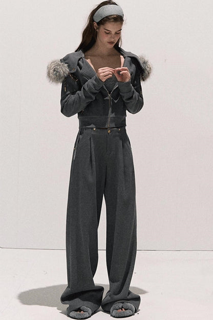 High-Waisted Wool Trousers