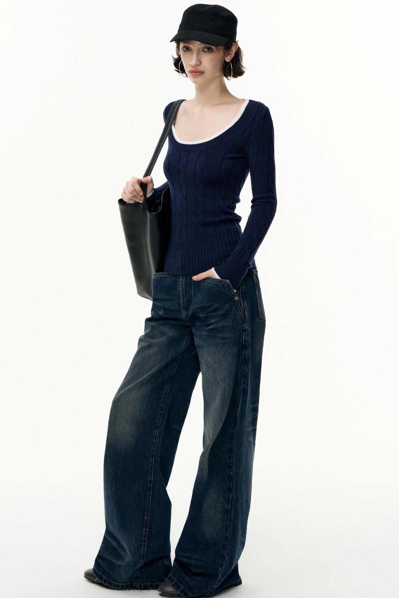 Crew Neck Tencel Wool Knit Sweater