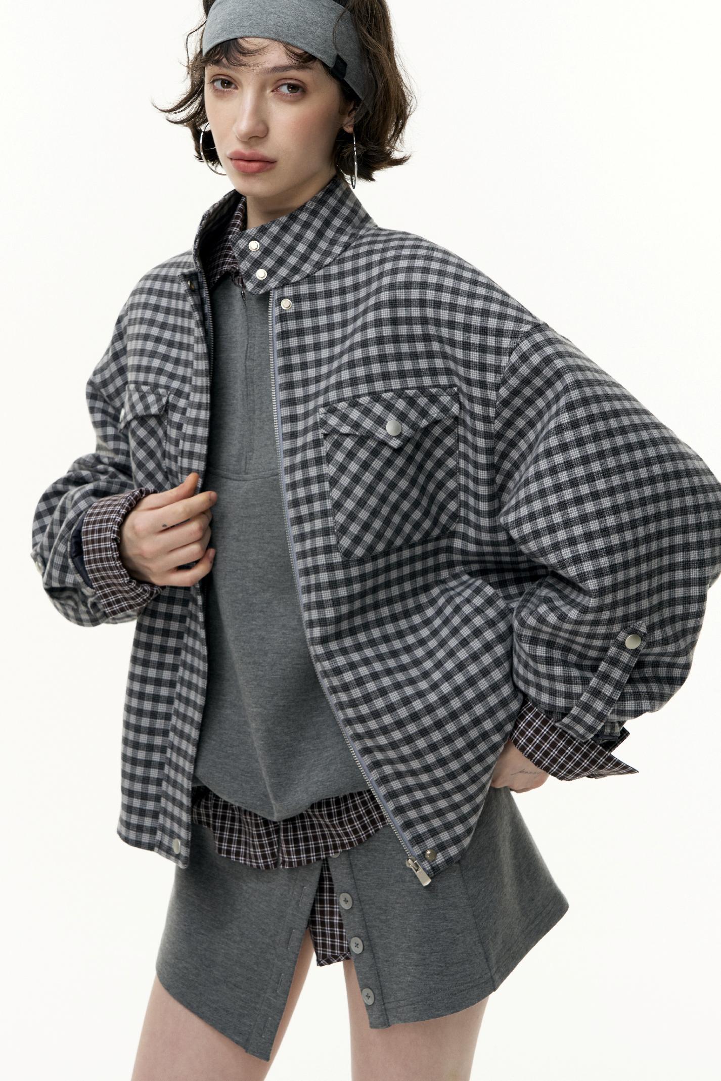 Plaid Contrast Patchwork Collar Jacket