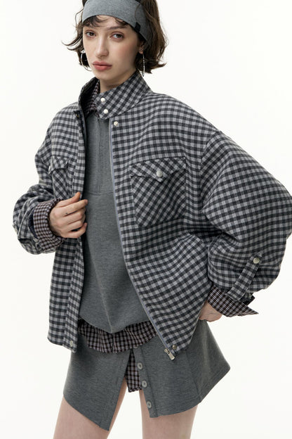 Plaid Contrast Patchwork Collar Jacket
