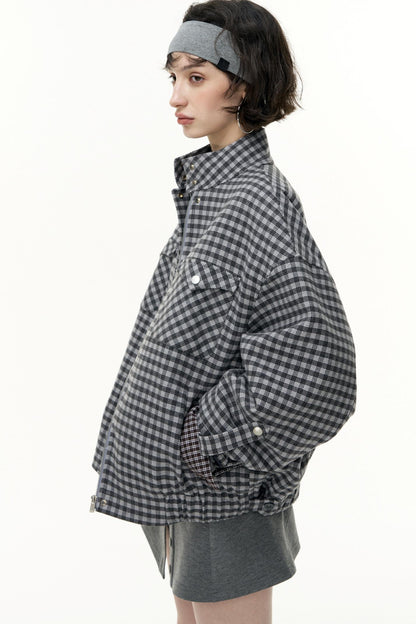 Plaid Contrast Patchwork Collar Jacket