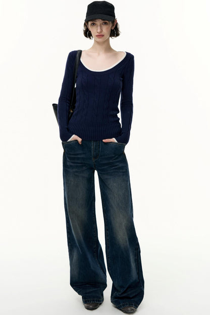 Crew Neck Tencel Wool Knit Sweater