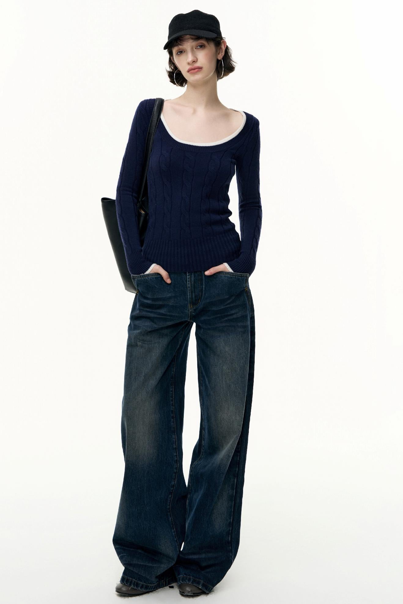 Crew Neck Tencel Wool Knit Sweater