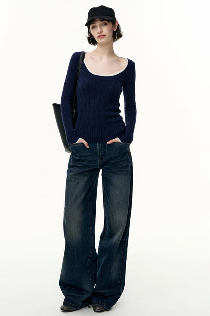Crew Neck Tencel Wool Knit Sweater