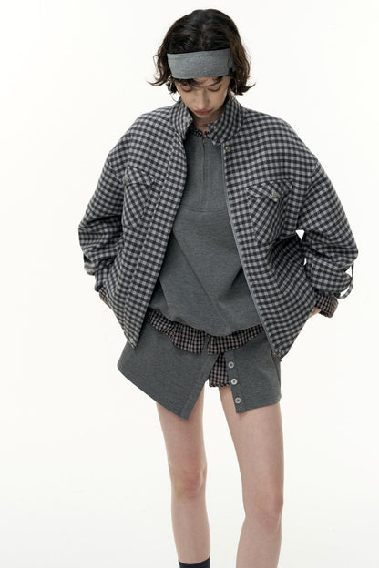 Plaid Contrast Patchwork Collar Jacket