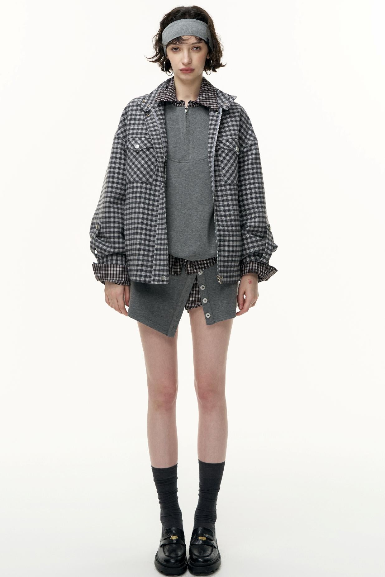 Plaid Contrast Patchwork Collar Jacket