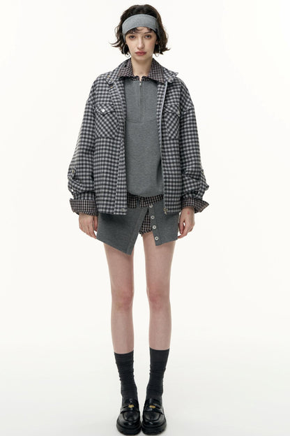 Plaid Contrast Patchwork Collar Jacket