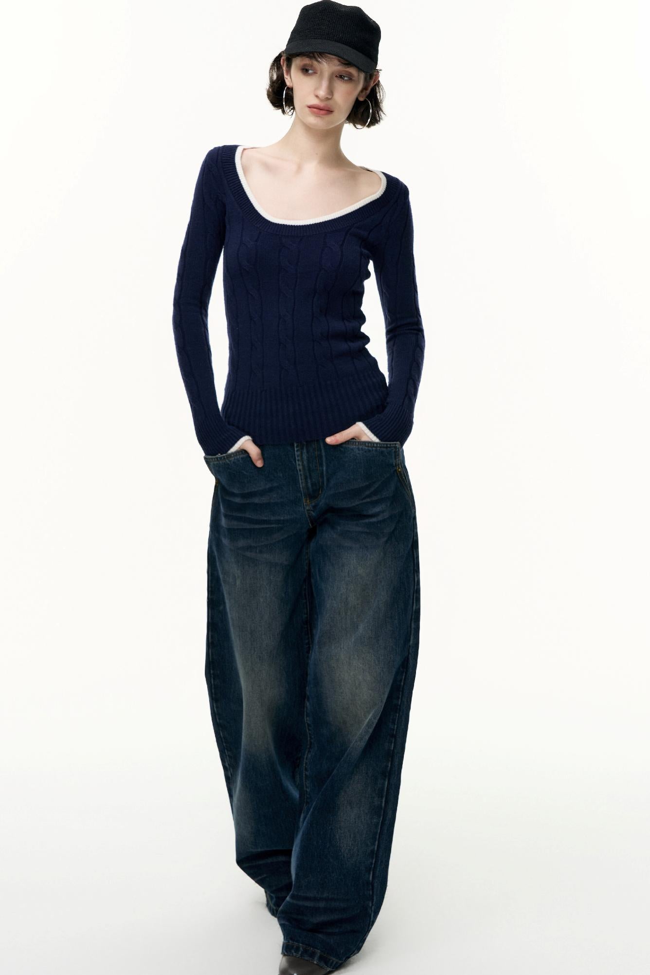 Crew Neck Tencel Wool Knit Sweater