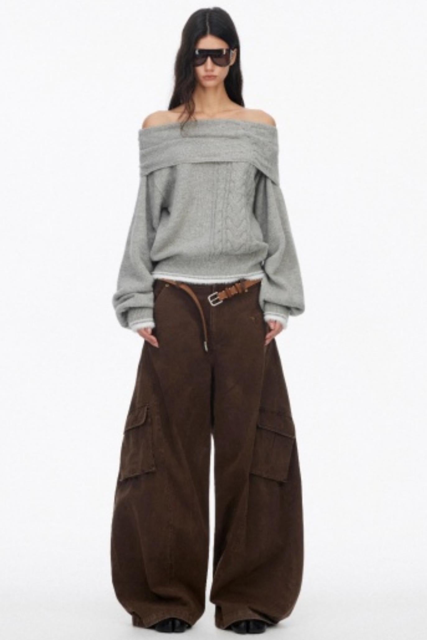 Off-Shoulder Color-Blocked Knit Top