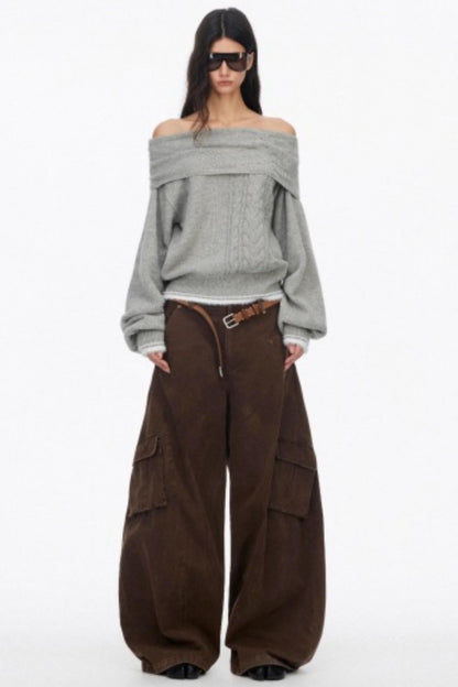 Off-Shoulder Color-Blocked Knit Top