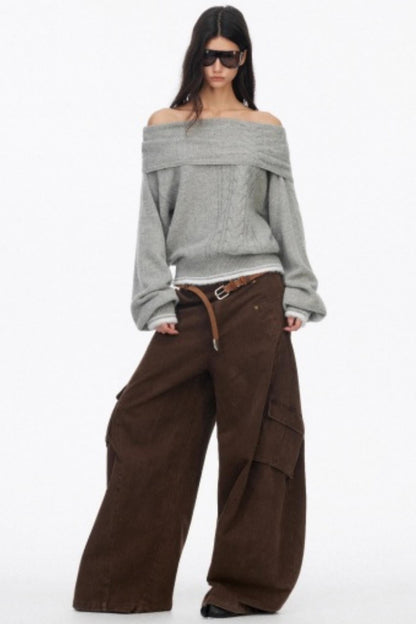 Off-Shoulder Color-Blocked Knit Top