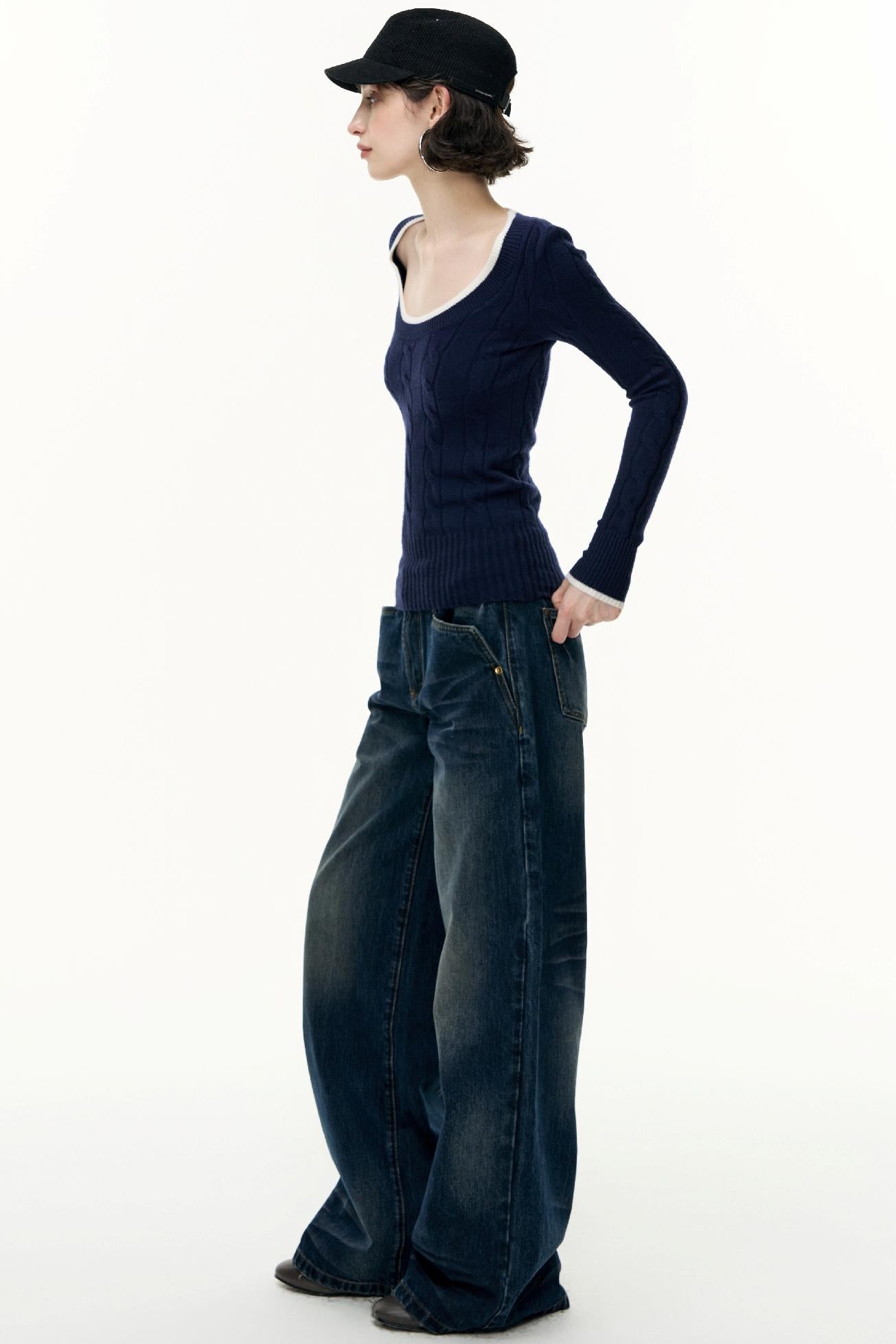 Crew Neck Tencel Wool Knit Sweater