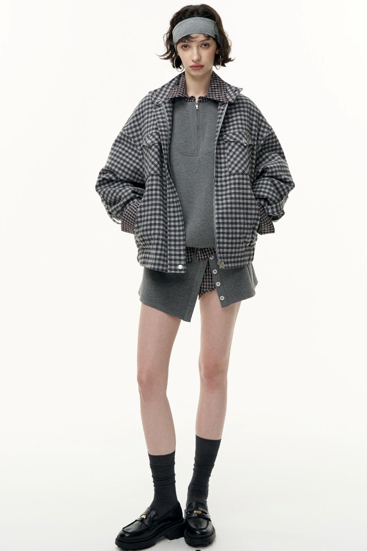 Plaid Contrast Patchwork Collar Jacket