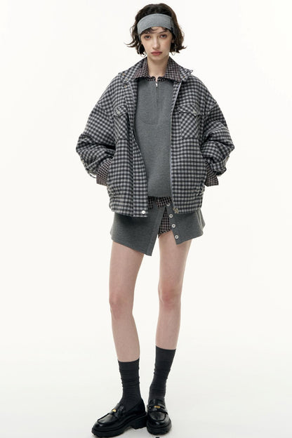 Plaid Contrast Patchwork Collar Jacket