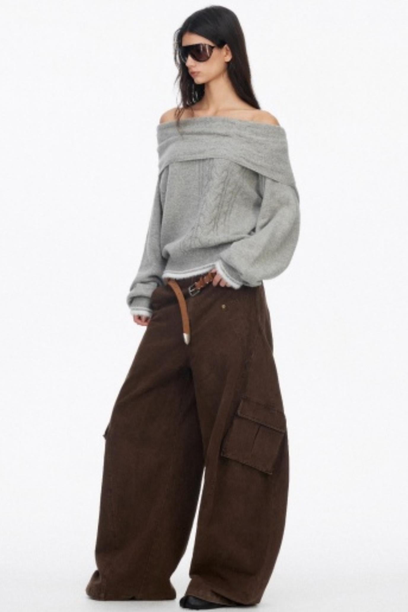 Off-Shoulder Color-Blocked Knit Top