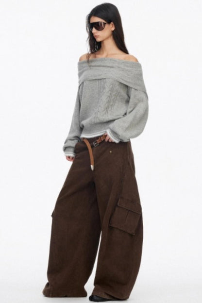 Off-Shoulder Color-Blocked Knit Top