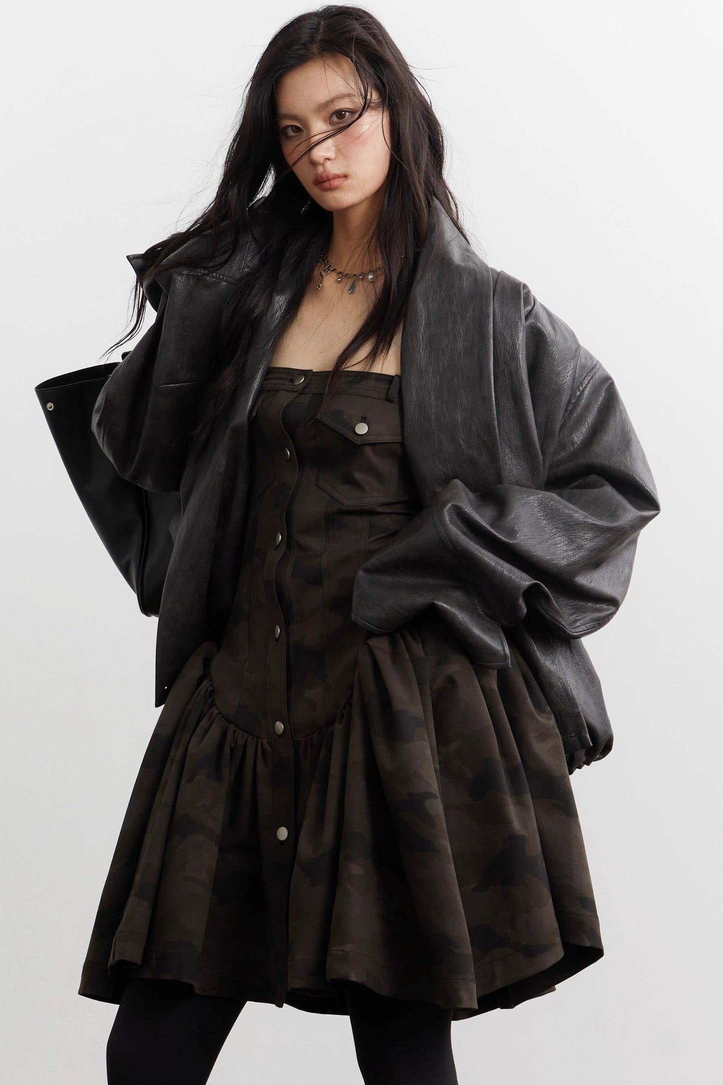 Vintage Pleated Silhouette Faux Leather Jacket