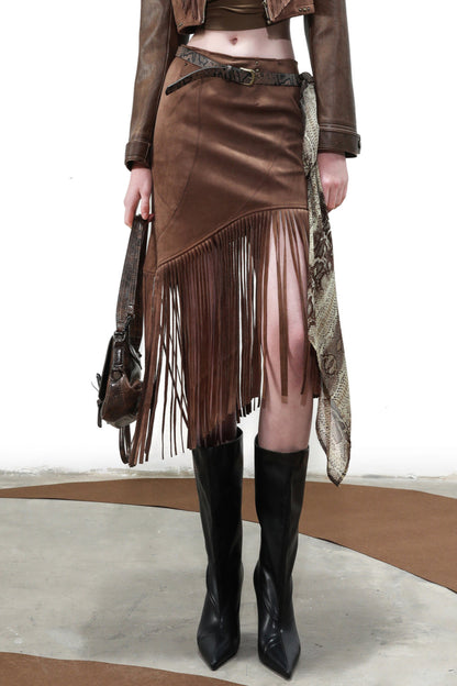 Snipe Fringe Midi Skirt