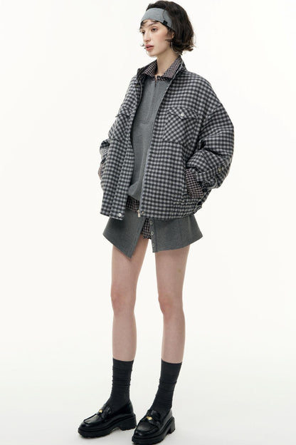 Plaid Contrast Patchwork Collar Jacket