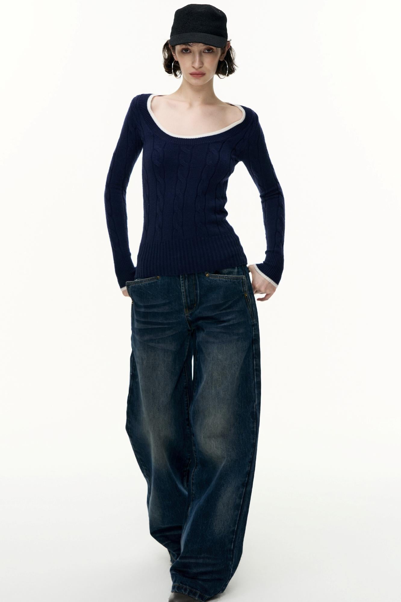 Crew Neck Tencel Wool Knit Sweater