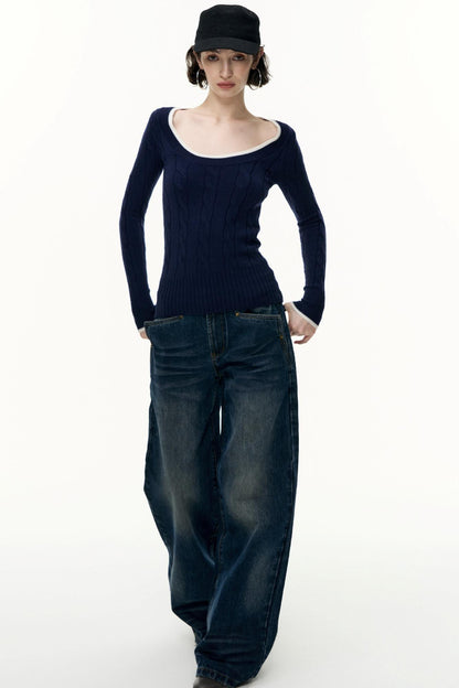 Crew Neck Tencel Wool Knit Sweater