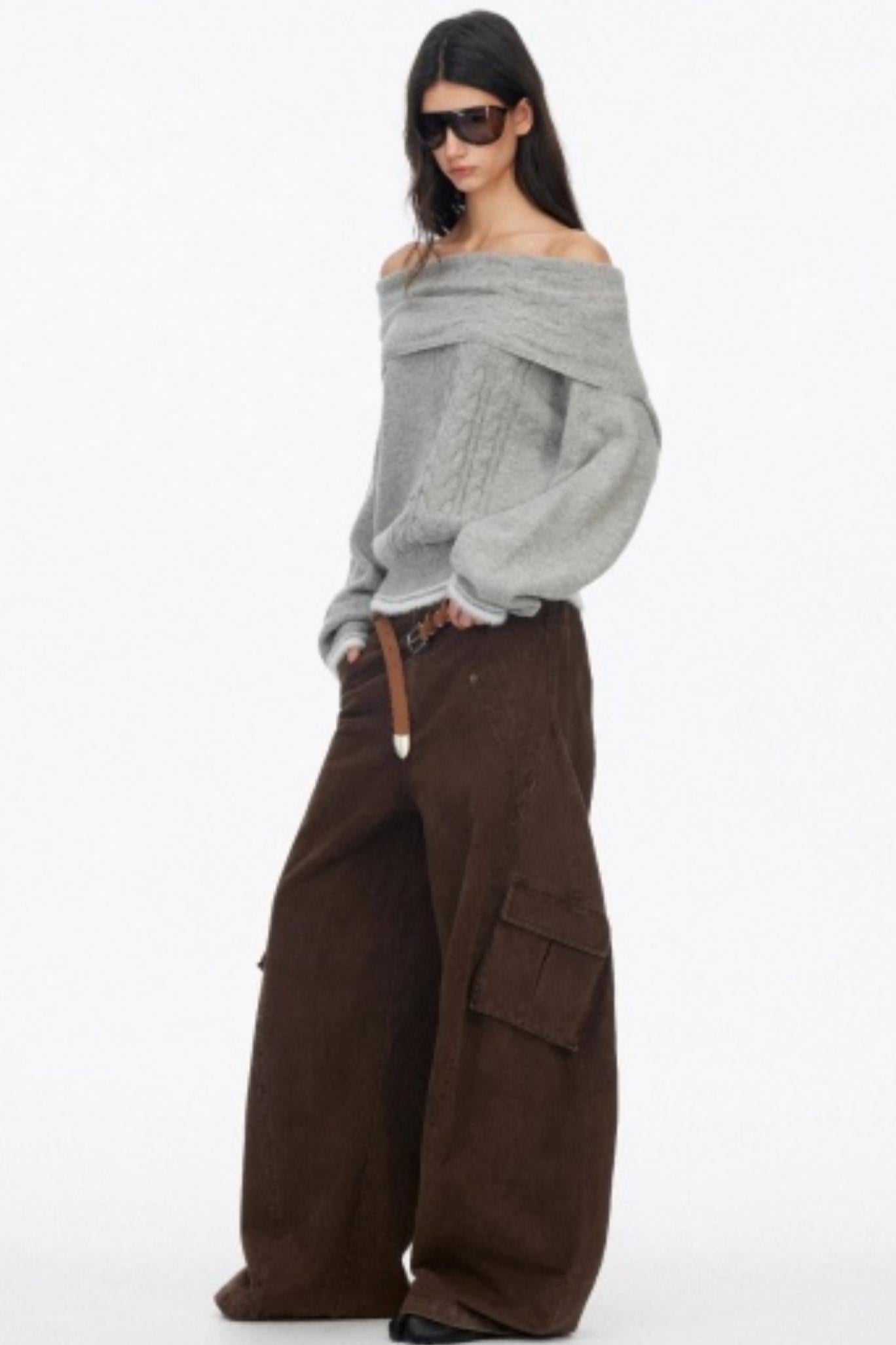 Off-Shoulder Color-Blocked Knit Top