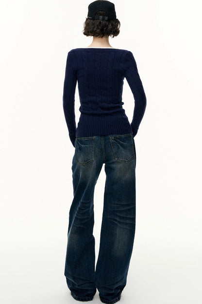 Crew Neck Tencel Wool Knit Sweater