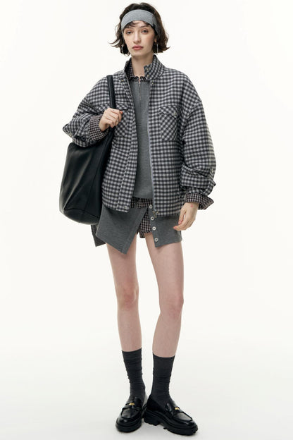 Plaid Contrast Patchwork Collar Jacket