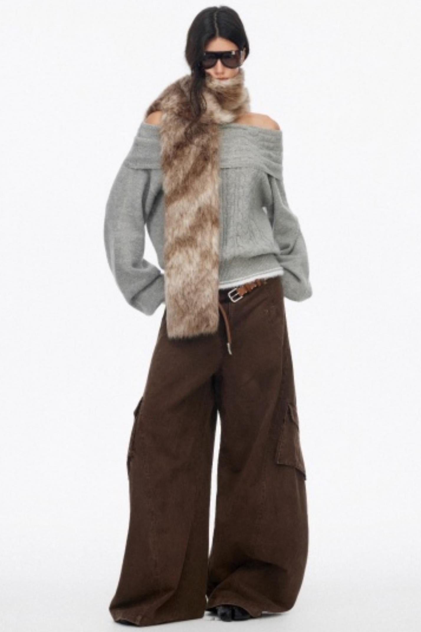 Off-Shoulder Color-Blocked Knit Top