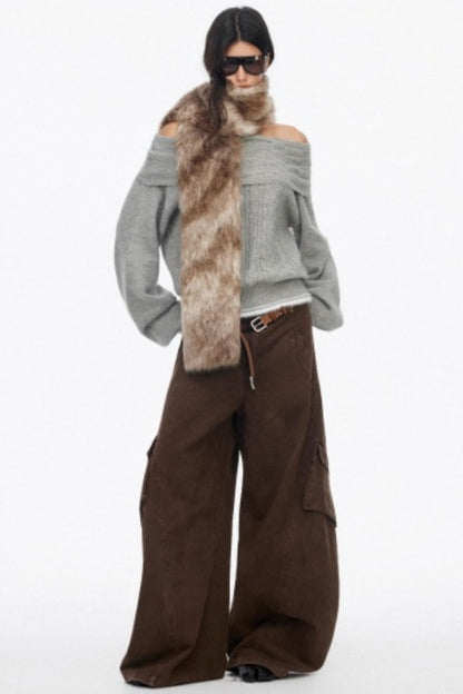 Off-Shoulder Color-Blocked Knit Top