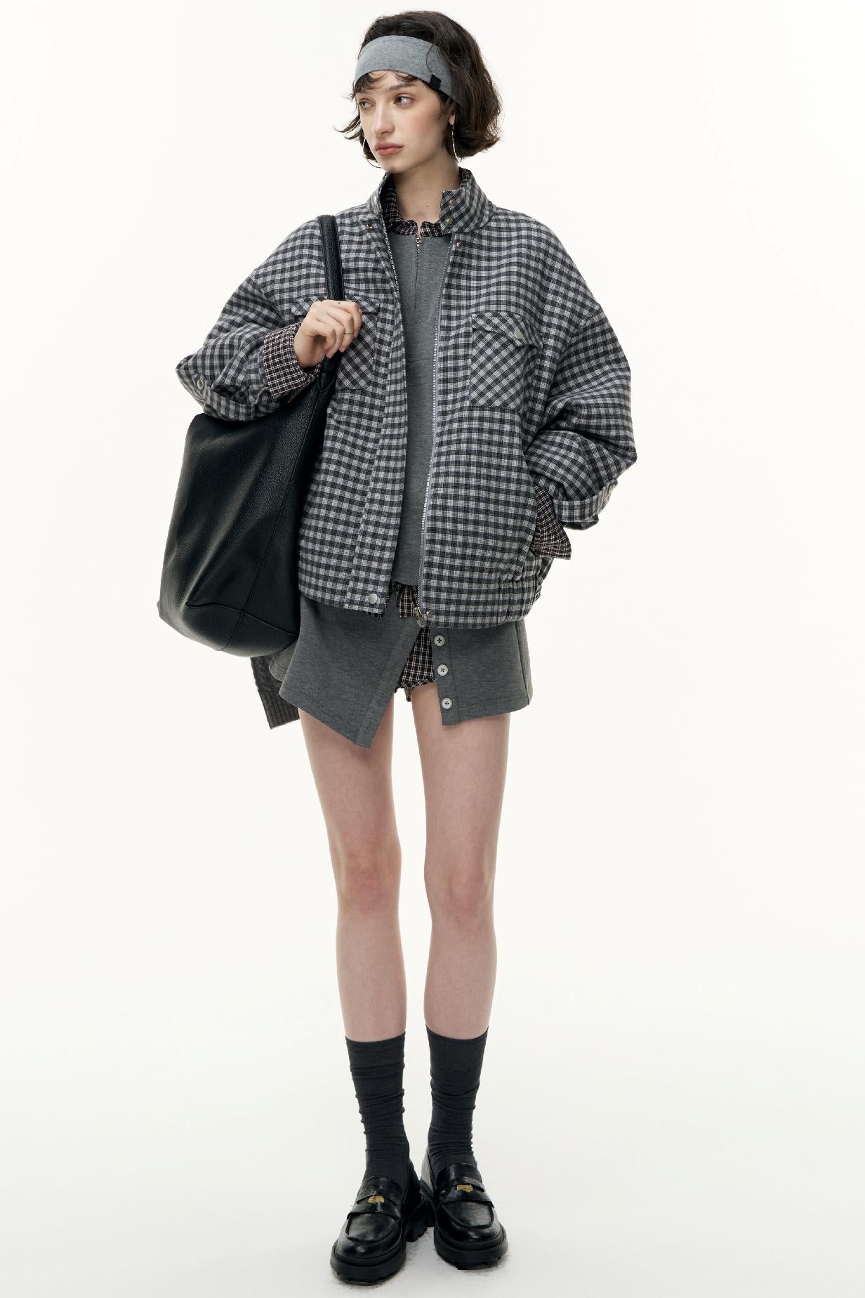 Plaid Contrast Patchwork Collar Jacket