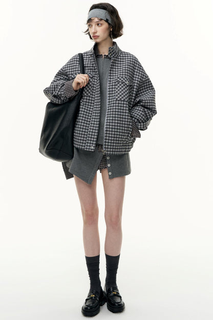 Plaid Contrast Patchwork Collar Jacket